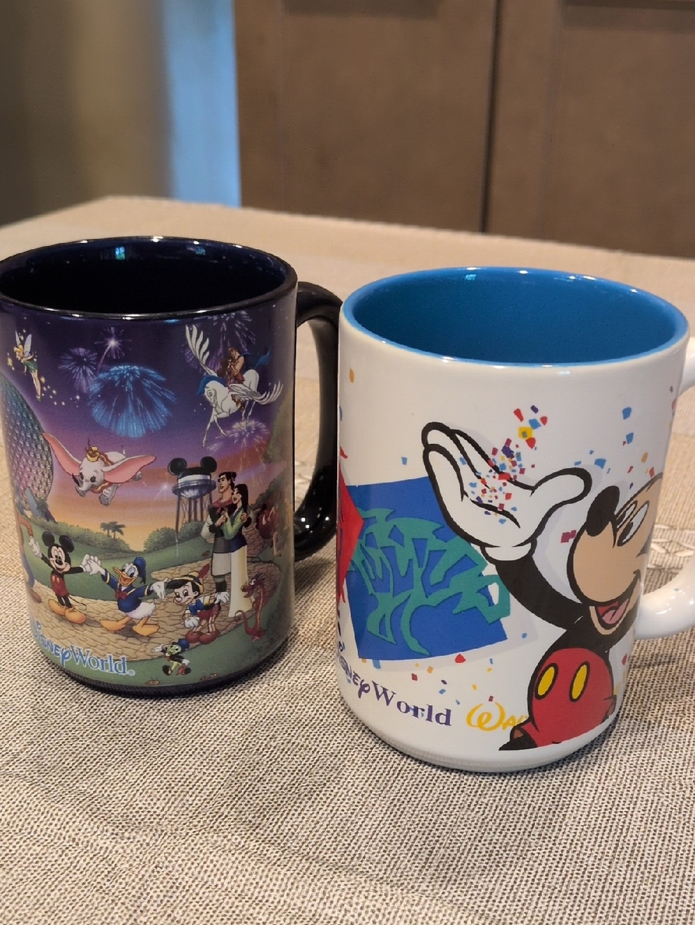Disney Mickey Ceramic Mug Set - White Exterior & Blue Interior..Both Of Them